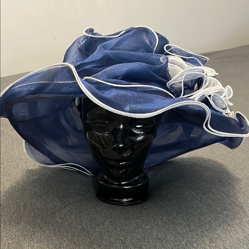 Elegant Blue and White Ruffled Hat